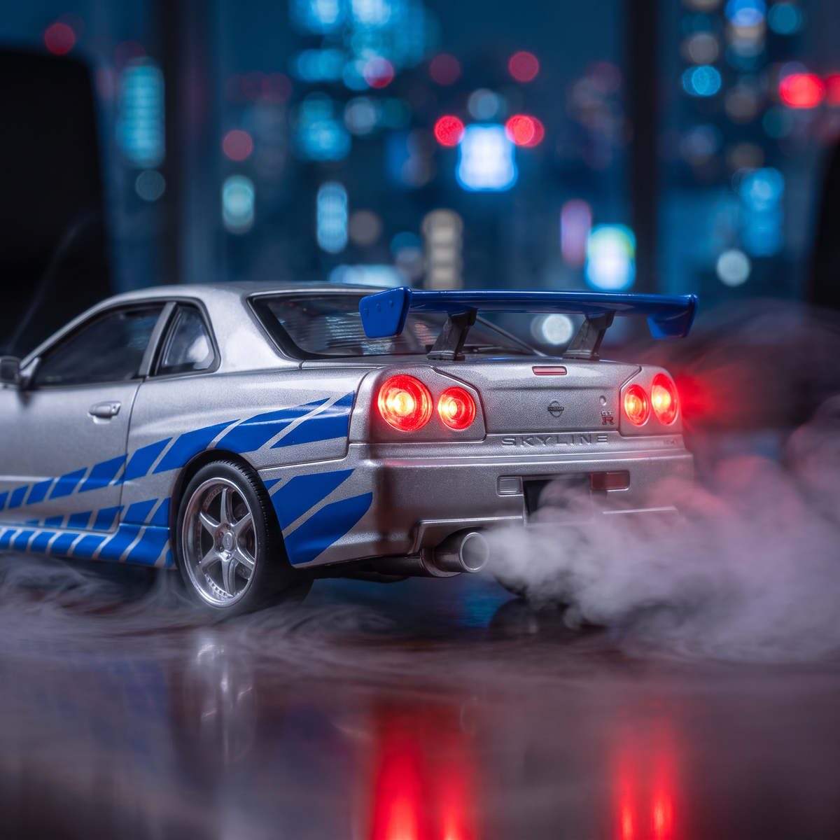 MistGarage Silver JDM R34 with mist